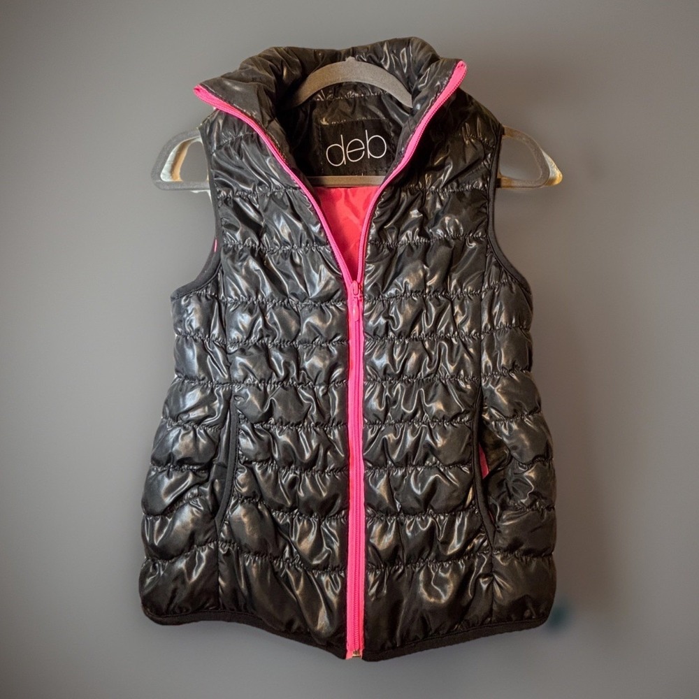 Black and Hot Pink Puffer Vest Women's by deb
